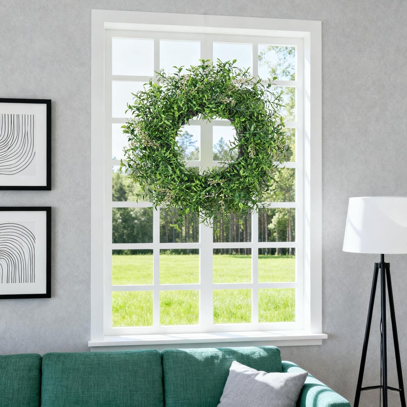 MDSTBN 24 Inch Spring Wreaths for Front Door Wreath Summer Outdoor Green Door Wreath for All Seasons Porch Wall Indoor Outdoor Living Room Bedroom Window Farmhouse Home Decoration - Image 5