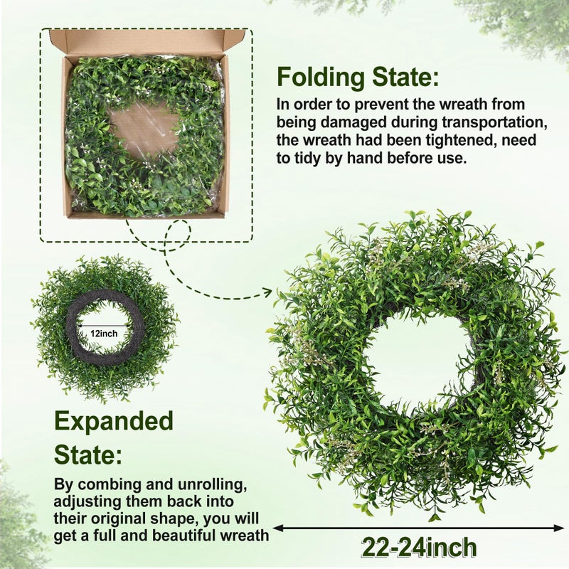 MDSTBN 24 Inch Spring Wreaths for Front Door Wreath Summer Outdoor Green Door Wreath for All Seasons Porch Wall Indoor Outdoor Living Room Bedroom Window Farmhouse Home Decoration - Image 3