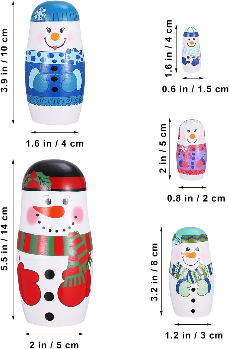Russian Nesting Dolls 5Pcs - Handmade Wooden Christmas Nesting Dolls Gift Set for Kids - Matryoshka Nesting Dolls Decoration for Christmas, Birthday Toy, Party Decor (Snowman) - Image 1
