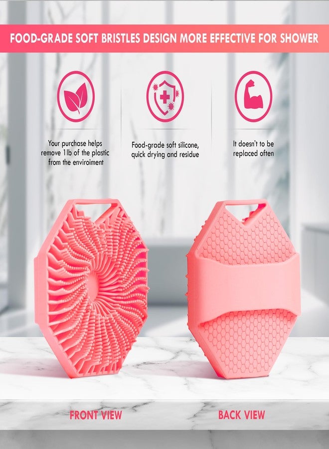 ONE ZONE SHOP Silicon Body Scrubber, Body Brush for Bathing without handle, Skin Cleaning brush, Soft Body Exfoliating Brushes for Men, Women and Babies (Pink) - Image 1