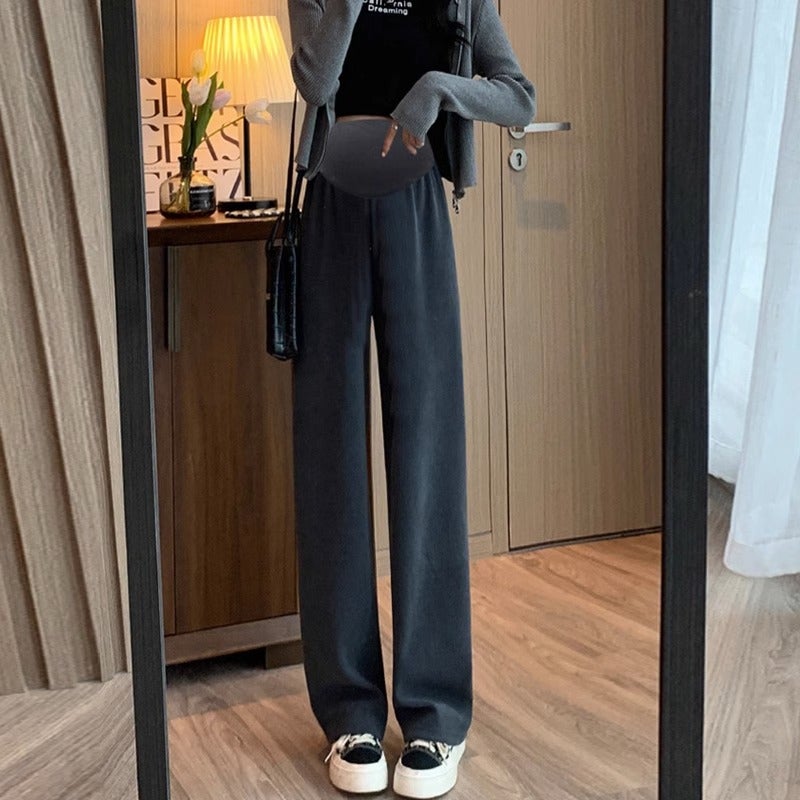 Pregnant womens pants spring and autumn outer wear early pregnancy casual wide-leg pants plus size spring loose straight leggings spring clothing Gray [Spring and Autumn]] 