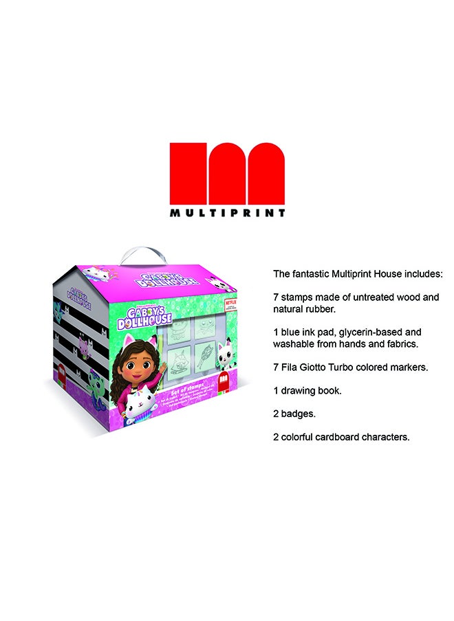 MULTIPRINT Gabbis Doll House House Creative Stamping And Coloring Set For Kids Includes 7 Wooden Stamps, Washable Ink, 7 Markers, Drawing Book And More Made In Italy  - Image 2