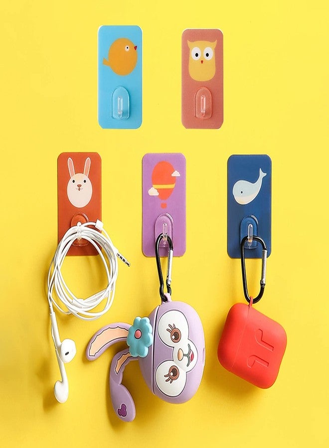 wolpin Self Adhesive Cartoon Wall Hooks (Pack of 5) | Waterproof Sticky Hooks for Home Storage Keys Accessories Kitchen Bathroom | 2 KG Capacity Colorful PVC Metal Hooks - Image 1