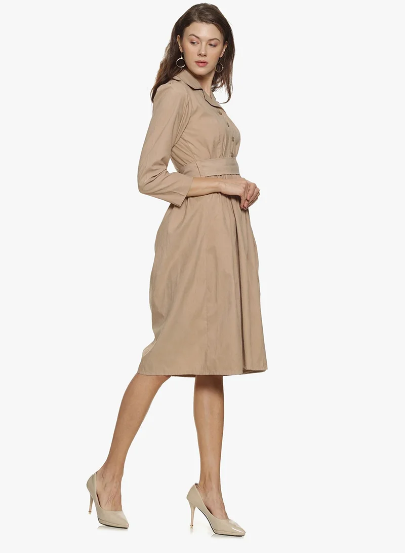 كامبوس سوترا فستان ميدي نسائي بحزام لون بيج كاكي