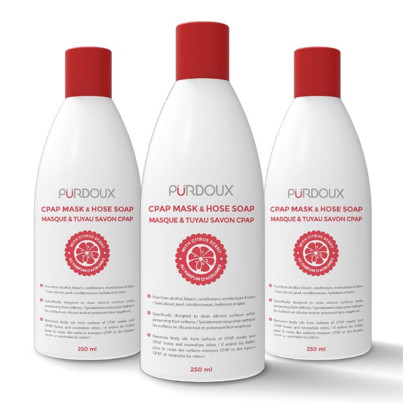 PURDOUXâ„¢ CPAP Mask & Hose Cleaning Soap (Pack of 3 Bottles, 250 ml / 8.4 oz Each) (3 x Grapefruit-Lemon Scent) - Image 1