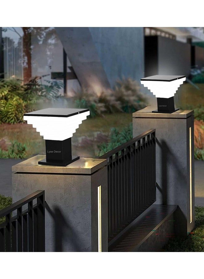 Lyse Decor Modern Design Stairs Shape Waterproof Gate Light, Pillar Lamp, Garden (Pair of 2,AC/DC,Metal) - Image 1