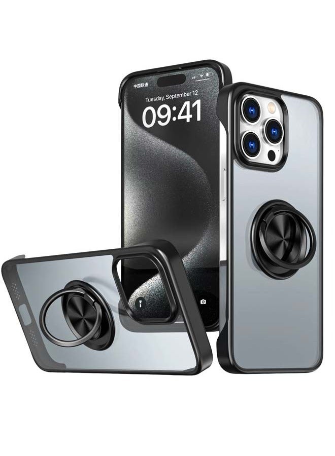 Techie Ultra Thin Framless Translucent Phone Case with Ring Stand Holder for Apple iPhone 15 Pro Max - Black - Image 1