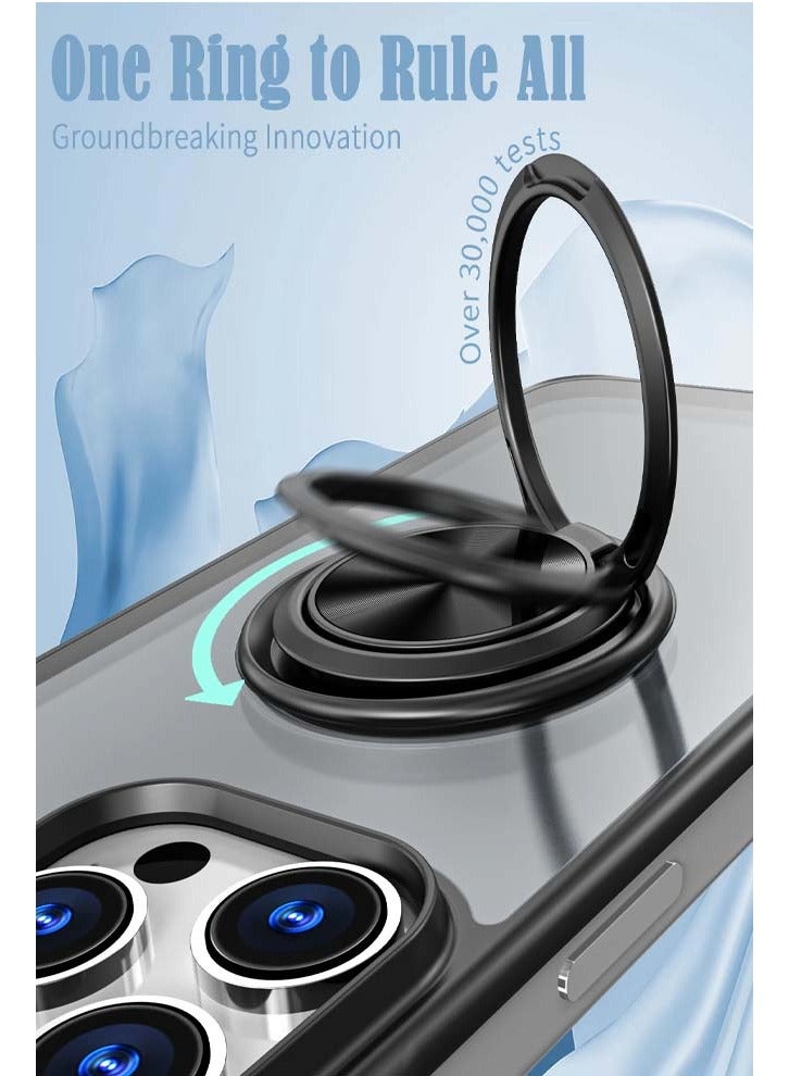 Techie Ultra Thin Framless Translucent Phone Case with Ring Stand Holder for Apple iPhone 15 Pro Max - Black - Image 2