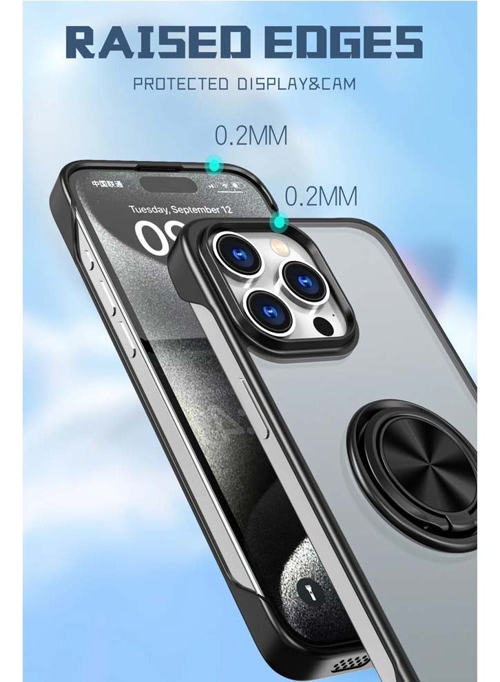 Techie Ultra Thin Framless Translucent Phone Case with Ring Stand Holder for Apple iPhone 15 Pro Max - Black - Image 4