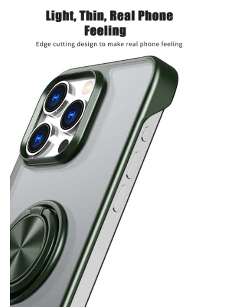 Techie Ultra Thin Framless Translucent Phone Case with Ring Stand Holder for Apple iPhone 15 Pro Max - Black - Image 5