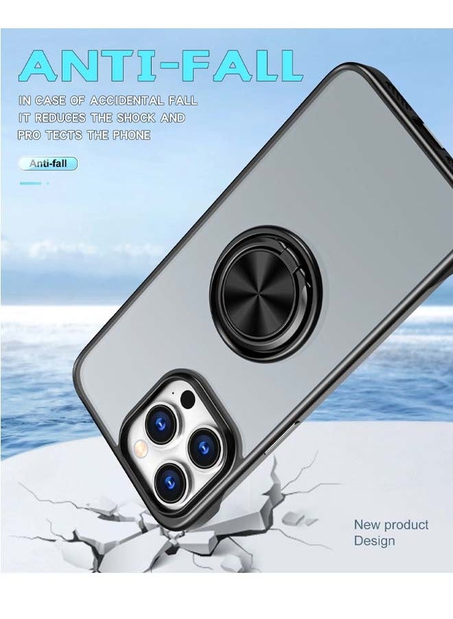 Techie Ultra Thin Framless Translucent Phone Case with Ring Stand Holder for Apple iPhone 15 Pro Max - Black - Image 3