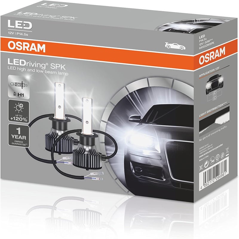 أوسرام LEDriving SPK، مطابق لـ H1، مصابيح LED عالية/منخفضة للطرق الوعرة، سطوع أكثر بنسبة 120%، 6000 كلفن، 2000 لومن، 54 واط، 64155DWSPK، علبة قابلة للطي (مصباحان أبيض) - Image 2