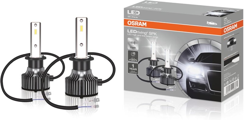 أوسرام LEDriving SPK، مطابق لـ H1، مصابيح LED عالية/منخفضة للطرق الوعرة، سطوع أكثر بنسبة 120%، 6000 كلفن، 2000 لومن، 54 واط، 64155DWSPK، علبة قابلة للطي (مصباحان أبيض) - Image 1