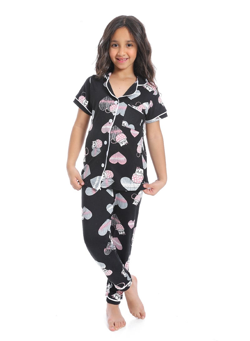 سيزار بيجامة بناتي متعددة الألوان ومزودة بزراير من الأمام - Image 1