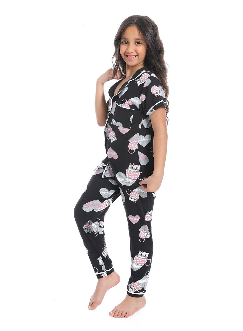 سيزار بيجامة بناتي متعددة الألوان ومزودة بزراير من الأمام - Image 2