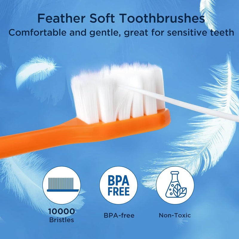 Oralphi Feather Soft Toothbrush, with 10000 Extra Soft Micro Nano Bristles, for Sensitive Teeth and Gum Recession (Wide Head, 6 Count) - Image 2