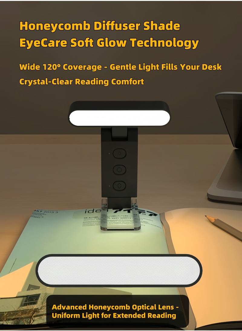 Black USB Rechargeable Clip Reading Light 6 Adjustable Brightness 5 Color LED Portable Foldable Book Light