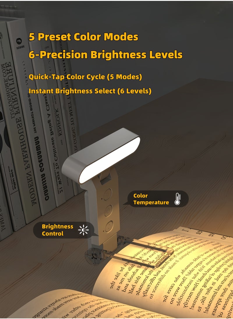 Black USB Rechargeable Clip Reading Light 6 Adjustable Brightness 5 Color LED Portable Foldable Book Light