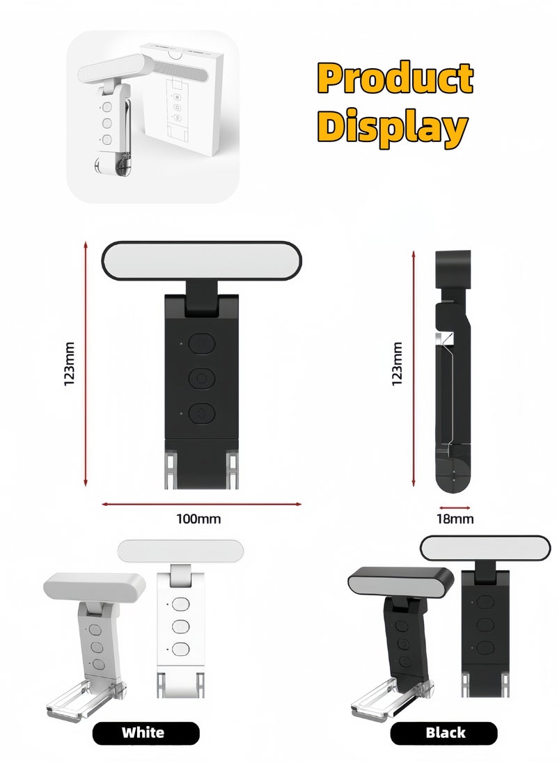 Black USB Rechargeable Clip Reading Light 6 Adjustable Brightness 5 Color LED Portable Foldable Book Light