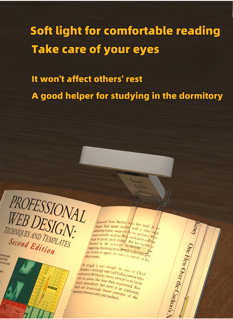 Black USB Rechargeable Clip Reading Light 6 Adjustable Brightness 5 Color LED Portable Foldable Book Light