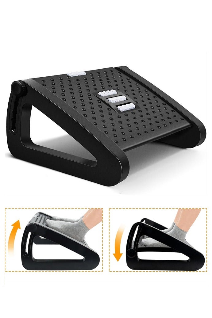 Foot Rest Under Desk, 6 Heights Adjustable Foot Stool, Portable Under Desk Footrest with Roller Massager, Relieves Leg Pressure Improves Posture for Office Home and School - Black - Image 1