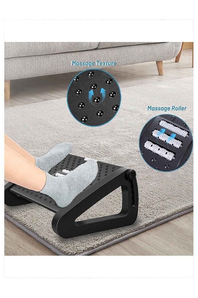 Foot Rest Under Desk, 6 Heights Adjustable Foot Stool, Portable Under Desk Footrest with Roller Massager, Relieves Leg Pressure Improves Posture for Office Home and School - Black - Image 4