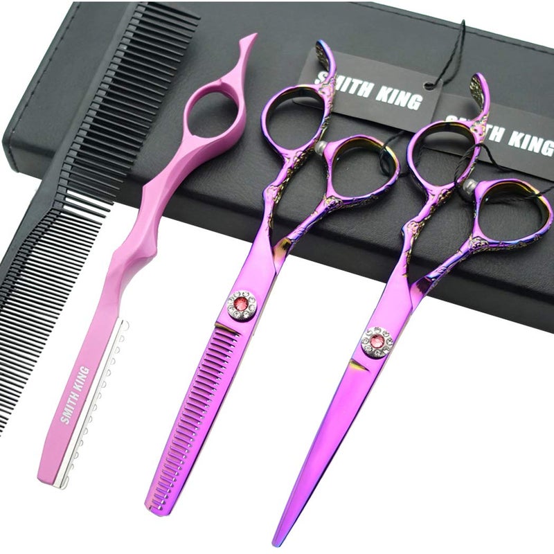 Professional Hair Cutting Scissors Set with Razor Comb CaseHair cutting shears Hair Thinning shears with rose handle 55 inches