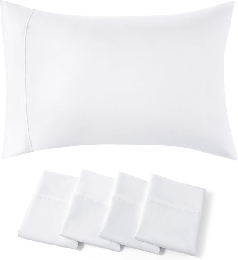 Bedsure Queen Pillow Cases Set of 4 - White Brushed Microfiber Pillowcases 4 Pack, Super Soft Pillowcase, Pillow Case Covers with Envelope Closure for Kids, Wrinkle, Fade Resistant, 20x30 Inches - Image 1