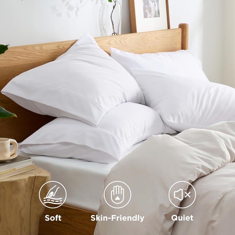 Bedsure Queen Pillow Cases Set of 4 - White Brushed Microfiber Pillowcases 4 Pack, Super Soft Pillowcase, Pillow Case Covers with Envelope Closure for Kids, Wrinkle, Fade Resistant, 20x30 Inches - Image 2