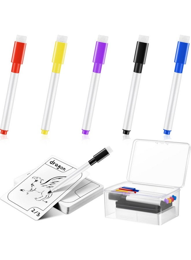 CRT Marking Pen 50 Pcs Multifunctional Tokens Reusable Cards 5 Colors Dry Erase Markers Eraser 2 Dry Erase Felt Cloth Plastic Box For Playing Games School Housework  - Image 1