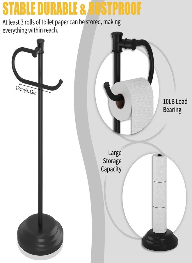 BESy حامل ورق تواليت BESy، حامل مناديل حمام قائم بذاته، حامل للأرضية، حامل لفافة ورق تواليت مع ملحقات تخزين، رف مناشف يد، أسود غير لامع، فولاذ مقاوم للصدأ - Image 3