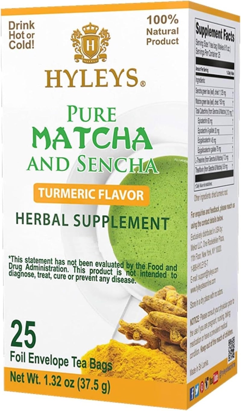 Hyleys Pure Matcha and Sencha Tea Bags with Turmeric - Image 1