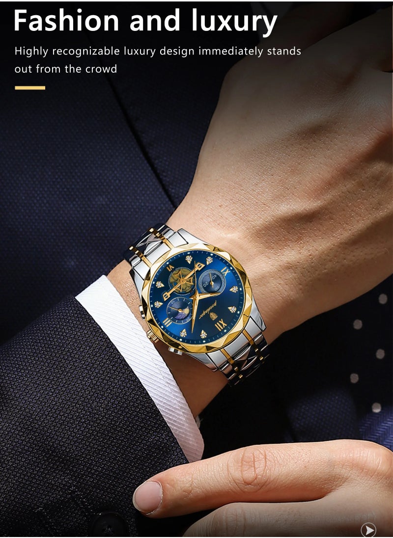 POEDAGAR Luxury Men Wristwatch, Classic And Fashionable Quartz Watch, Waterproof Luminous Chronograph Watch, Business Style Stainless Steel Wrist Watch For Men, (Gold White)  - Image 4