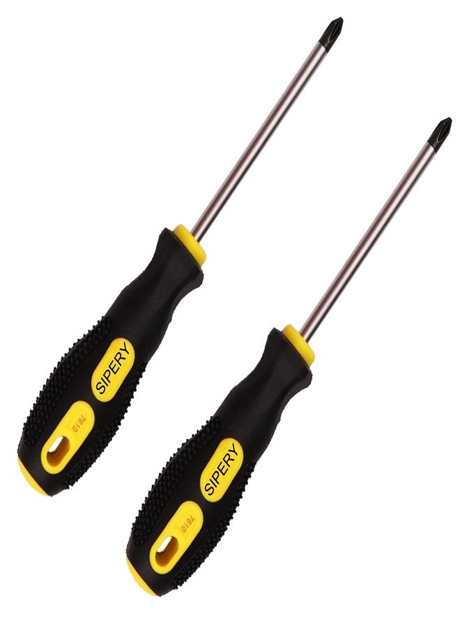 Sipery 2 Pack Phillips Screwdriver - 4 Inch Shaft, Cross-head 6mm PH2 Magnetic Extended Screwdriver With Rubber Handle - Image 1