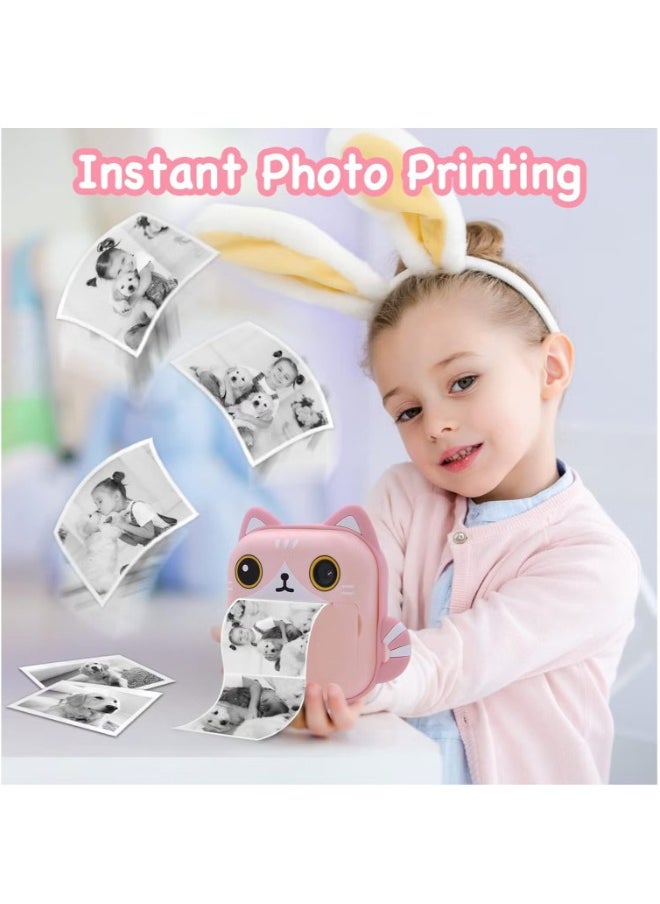 Product Title: 48MP Children's Camera with Instant Print, Cat-Shaped Design, 2.4-inch Screen, Dual Lens, 1080P HD Video, 32GB TF Card – Perfect Gift for Kids Ages 3-14 (Pink)  - Image 3