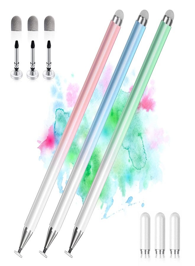 AmberVec Stylus Pens for Touch Screens, 2 in 1 High Precision Universal Stylus Pen for iPad Compatible with Apple, iPhone, iPad, Android, Microsoft Tablets, Phones, 3 Pack -Blue, Green, Pink - Image 1