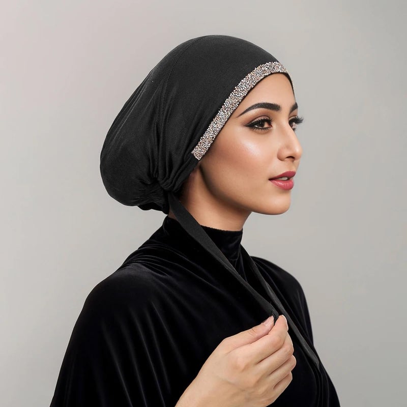 PURFUN 2 Pcs Muslim Inner Hijab Caps Women Girls Stretchy Breathable Full Cover Undercap Tube Bonnet Under Scarf Hats Beanie (Black+Khaki/2pcs) - Image 5