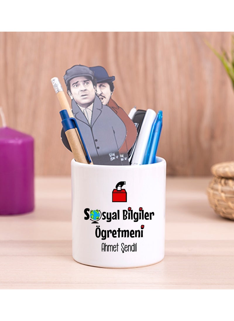 Hediye Dükkanı Gift Shop Personalized Social Studies Teacher Ceramic Pencil Holder 