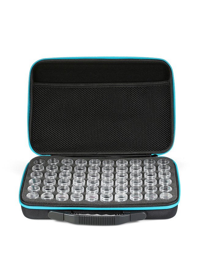 Aoresac - 60-Bottles Diamond Painting Box Shockproof Drop-proof Double-Zipper Closure Embroidery Rhinestones Storage Container Case--Blue - Image 1