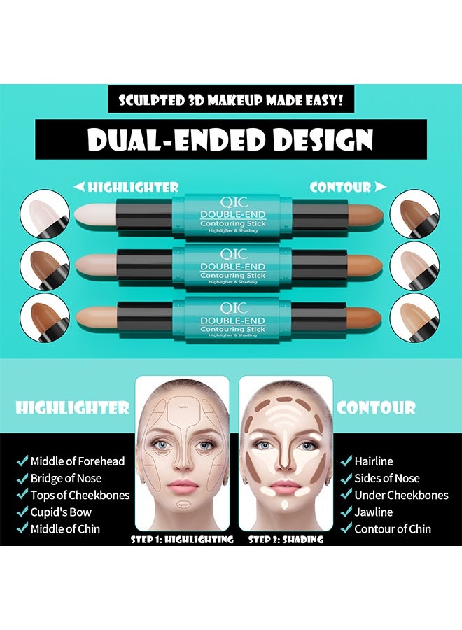 QIC 2-in-1 Highlighter Contour Stick,Cool Toned Contour Stick,Makeup Highlighter Stick,Long Lasting Waterproof Bronzer Contour Pencil,Travel Cream Face Shaping Stick 03 - Image 5