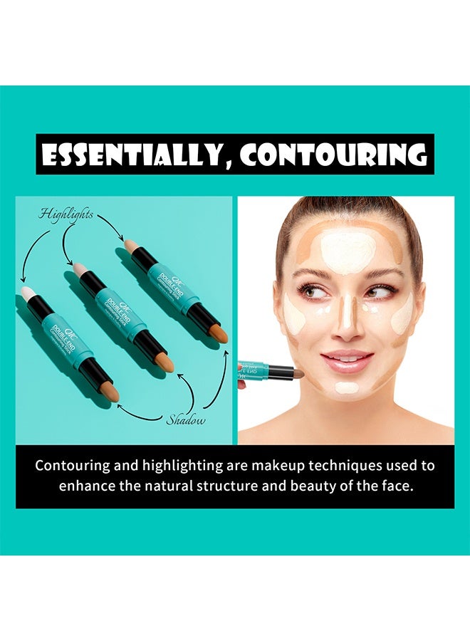 QIC 2-in-1 Highlighter Contour Stick,Cool Toned Contour Stick,Makeup Highlighter Stick,Long Lasting Waterproof Bronzer Contour Pencil,Travel Cream Face Shaping Stick 03 - Image 4