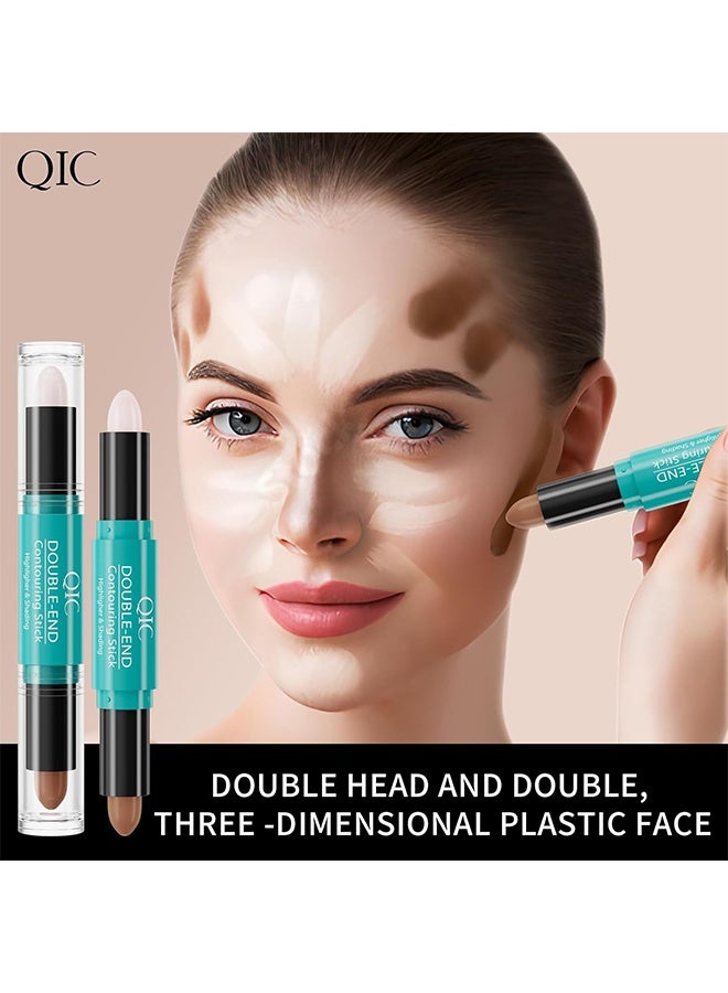QIC 2-in-1 Highlighter Contour Stick,Cool Toned Contour Stick,Makeup Highlighter Stick,Long Lasting Waterproof Bronzer Contour Pencil,Travel Cream Face Shaping Stick 03 - Image 3