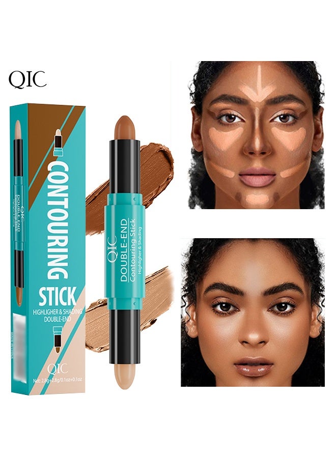 QIC 2-in-1 Highlighter Contour Stick,Cool Toned Contour Stick,Makeup Highlighter Stick,Long Lasting Waterproof Bronzer Contour Pencil,Travel Cream Face Shaping Stick 03 - Image 1