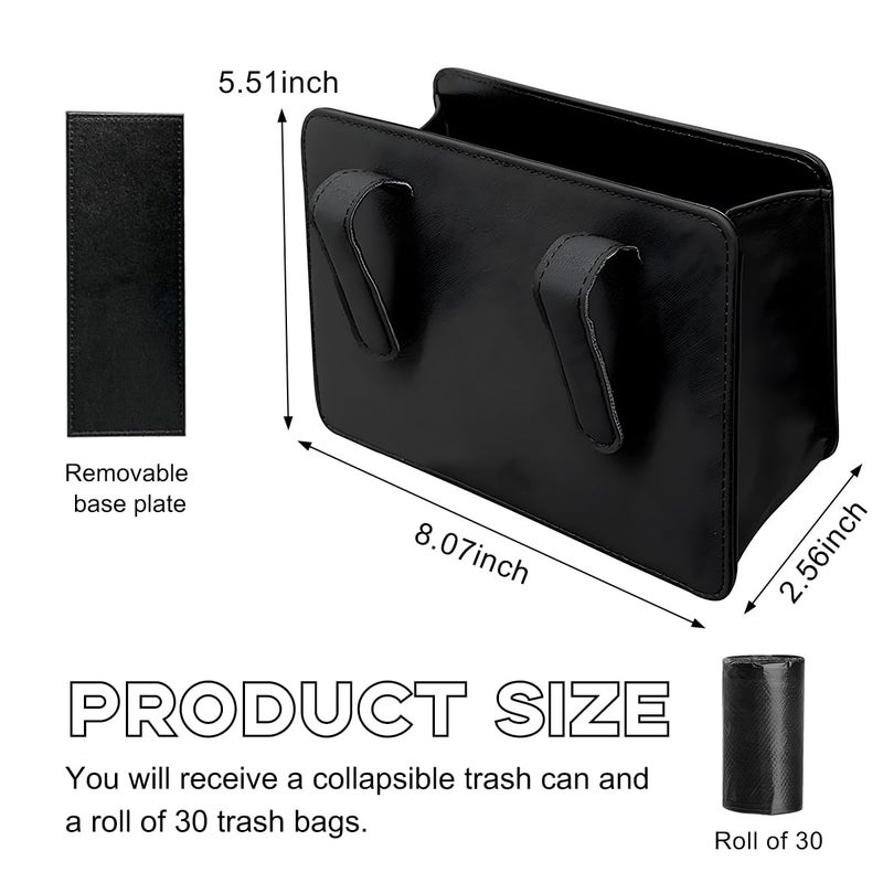 Yourkar Car Trash Can, Foldable Waterproof Leather Car Garbage Organizer Holder, Automotive Mini Dustbin Container with One Roll Trash Bag, Universal Interior Car Accessories (Black) - Image 2