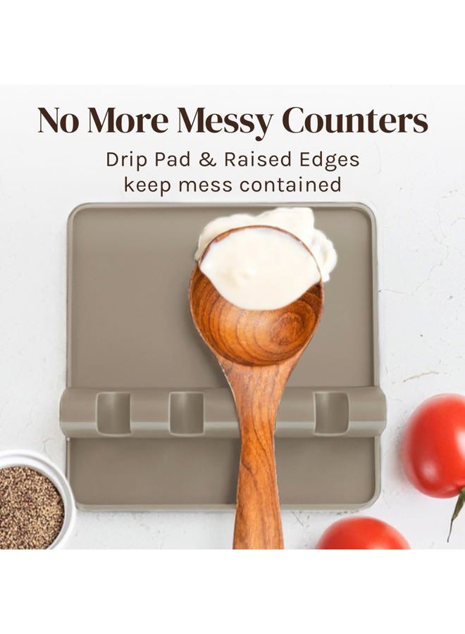 Cooler Kitchen Cream Silicone Spoon Rest for Stove Top with Drip Pad (Two Pack) - Heat-Resistant, BPA-Free Utensil Rest & Spoon Holder for Kitchen Counter - Grill Utensil Holder for Spatulas, Tongs, Ladles - Image 3