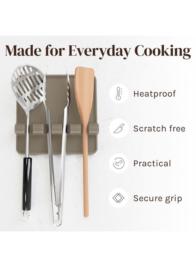 Cooler Kitchen Cream Silicone Spoon Rest for Stove Top with Drip Pad (Two Pack) - Heat-Resistant, BPA-Free Utensil Rest & Spoon Holder for Kitchen Counter - Grill Utensil Holder for Spatulas, Tongs, Ladles - Image 5
