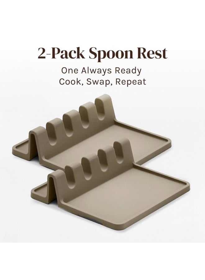 Cooler Kitchen Cream Silicone Spoon Rest for Stove Top with Drip Pad (Two Pack) - Heat-Resistant, BPA-Free Utensil Rest & Spoon Holder for Kitchen Counter - Grill Utensil Holder for Spatulas, Tongs, Ladles - Image 4