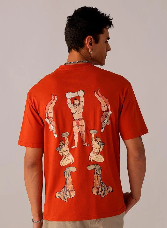 The Indian Garage Co Men Boxy Oversized Graphic Back Printed Round Neck Tshirt