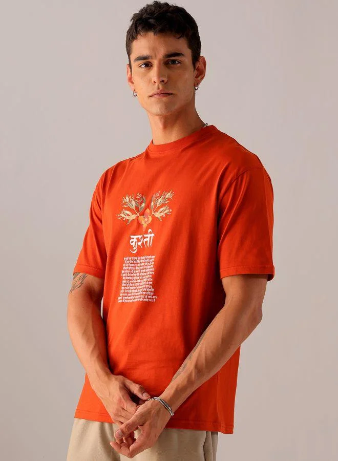 The Indian Garage Co Men Boxy Oversized Graphic Back Printed Round Neck Tshirt