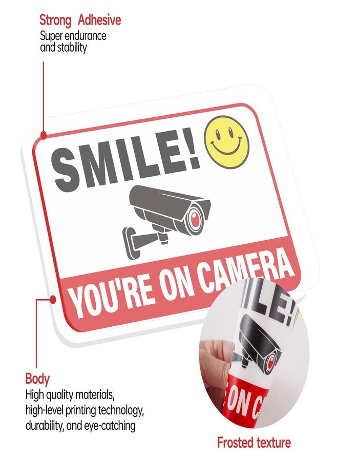 LUHIMO 6PCS Smile Your On Camera Sign Sticker, Self-Adhesive Waterproof Red Security Camera Sign,You Are Being Recorded for Home, Office, Shop, Door（5.9" x 3.9"） - Image 3